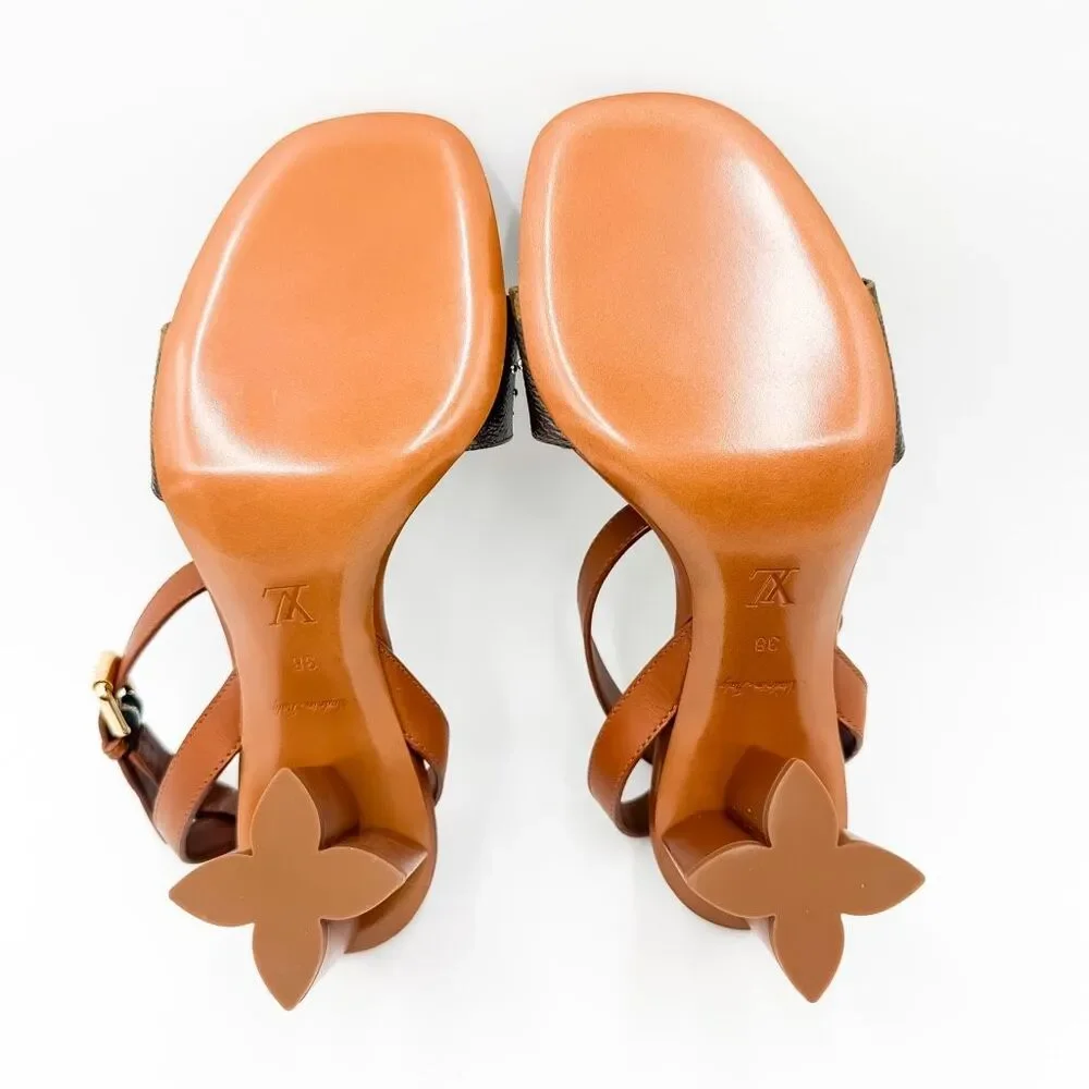 Louis Vuitton NEW LV Monogram Studded Block Heel Leather Sandals EU 38 US 8 - Picture 9 of 11